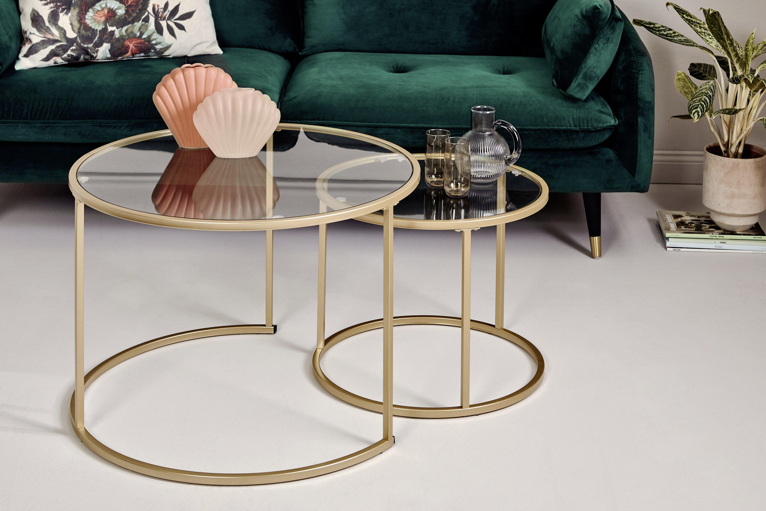 SATZTISCH rund Klar, Goldfarben  - Klar/Goldfarben, KONVENTIONELL, Glas/Metall (73,4/73,4/50cm) - Livetastic