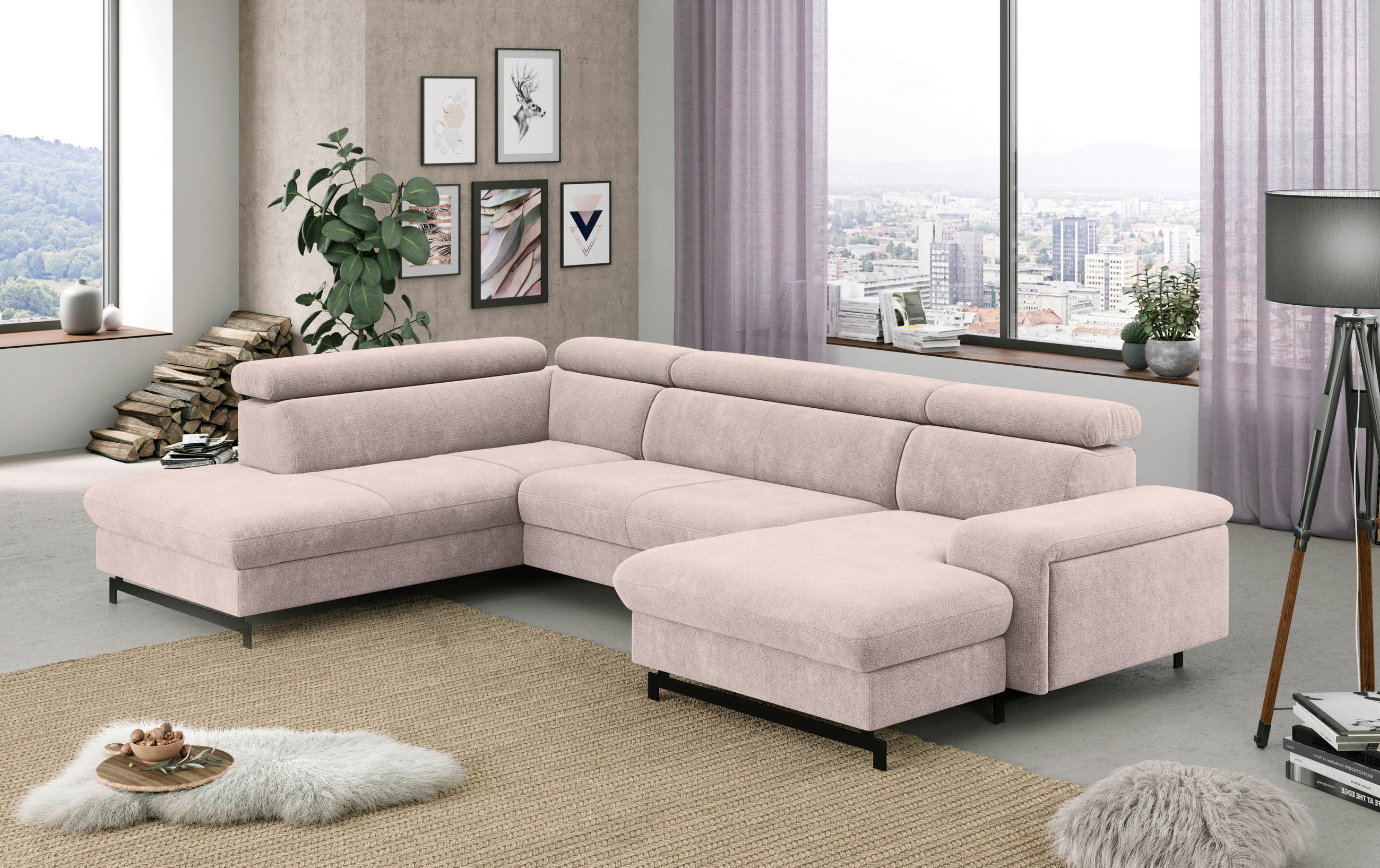 WOHNLANDSCHAFT in Chenille Creme  - Creme/Schwarz, Textil/Metall (215/328/165cm) - MID.YOU