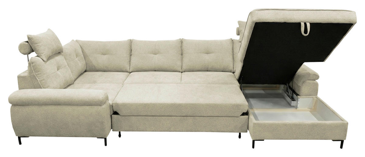 WOHNLANDSCHAFT SOLEI U in Chenille Beige  - Beige/Schwarz, Design, Kunststoff/Textil (184/334/188cm) - MID.YOU
