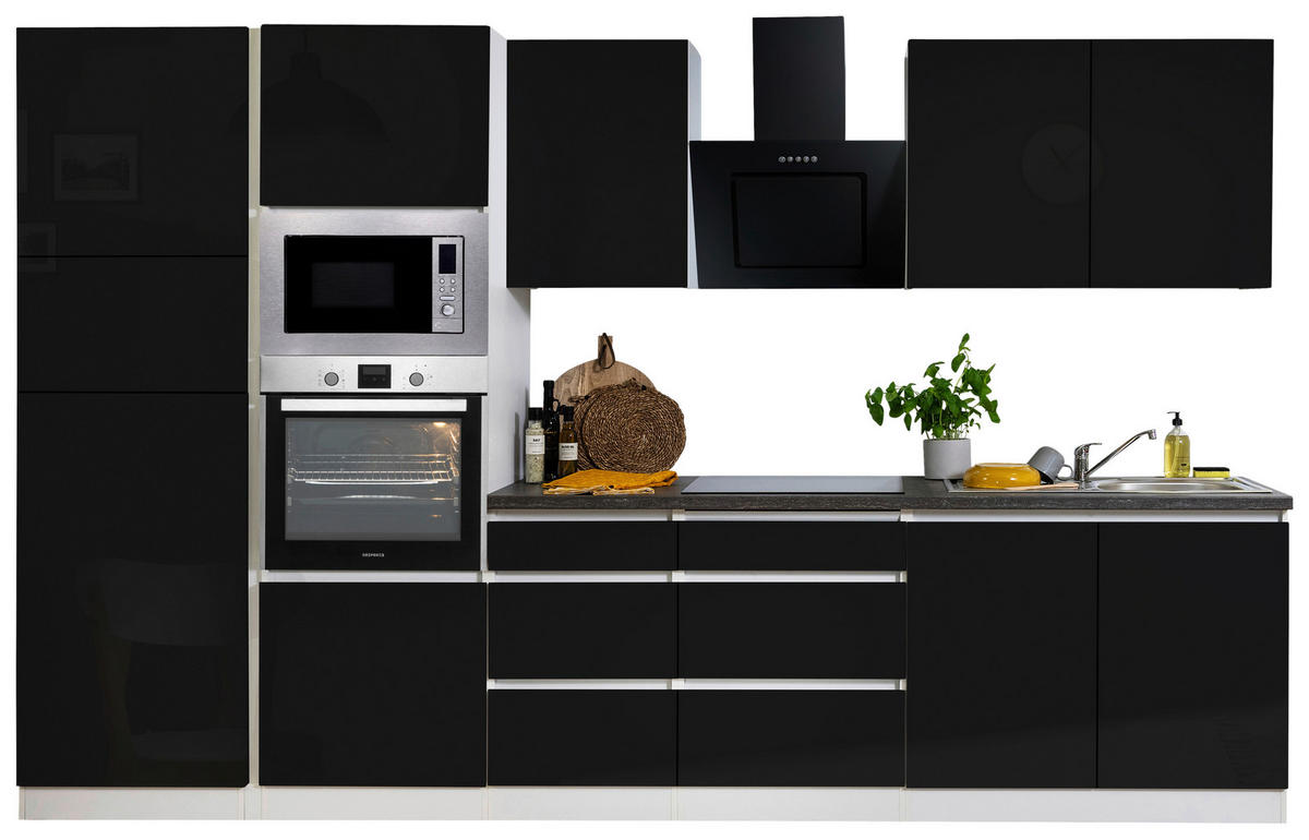 KÜCHENBLOCK 335 cm   in Schwarz Hochglanz  - Schwarz Hochglanz/Graphitfarben, Basics, Holzwerkstoff (335cm) - Respekta