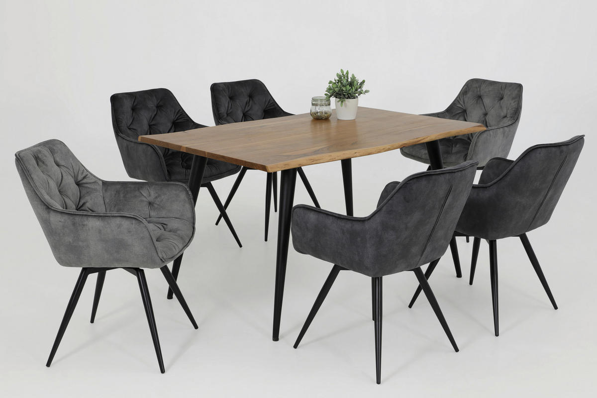 ARMLEHNSTUHL-SET 2 Stück  in Stahl Samt  - Anthrazit/Schwarz, MODERN, Textil/Metall (56/82/63cm) - MID.YOU