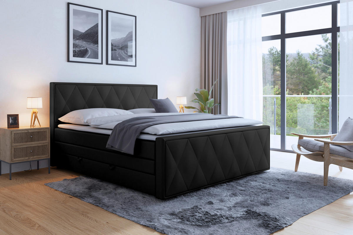 BOXSPRINGBETT 180/200 cm  in Schwarz  - Schwarz, MODERN, Holzwerkstoff/Kunststoff (180/200cm) - MID.YOU