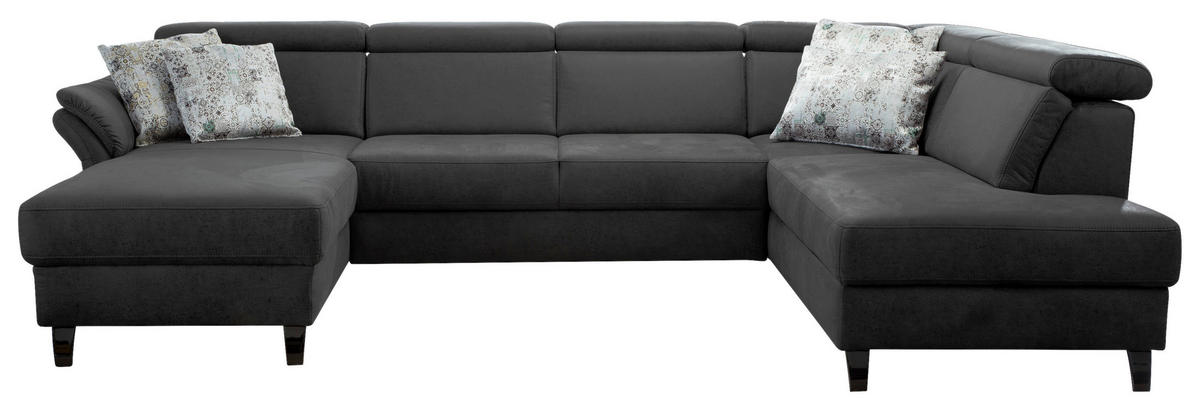 WOHNLANDSCHAFT in Mikrofaser Grau, Schwarz  - Schwarz/Grau, KONVENTIONELL, Textil/Metall (165/317/193cm) - Sit & More