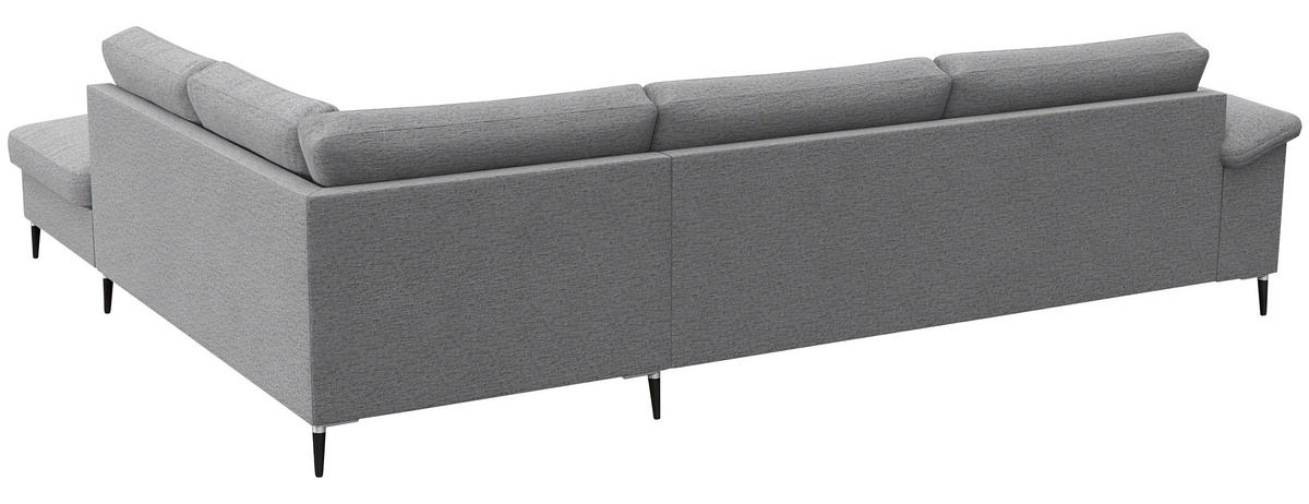 ECKSOFA Hellgrau Chenille, Webstoff, Flachgewebe  - Hellgrau/Alufarben, Design, Textil/Metall (279/225cm) - Livetastic