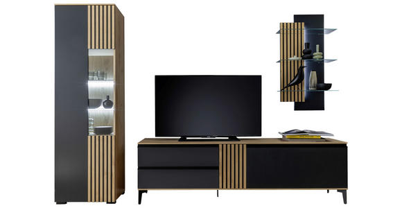 WOHNWAND in Anthrazit, Wildeiche 277/200/45 cm - Wildeiche/Anthrazit, Design, Glas/Holz (277/200/45cm) - Moderano