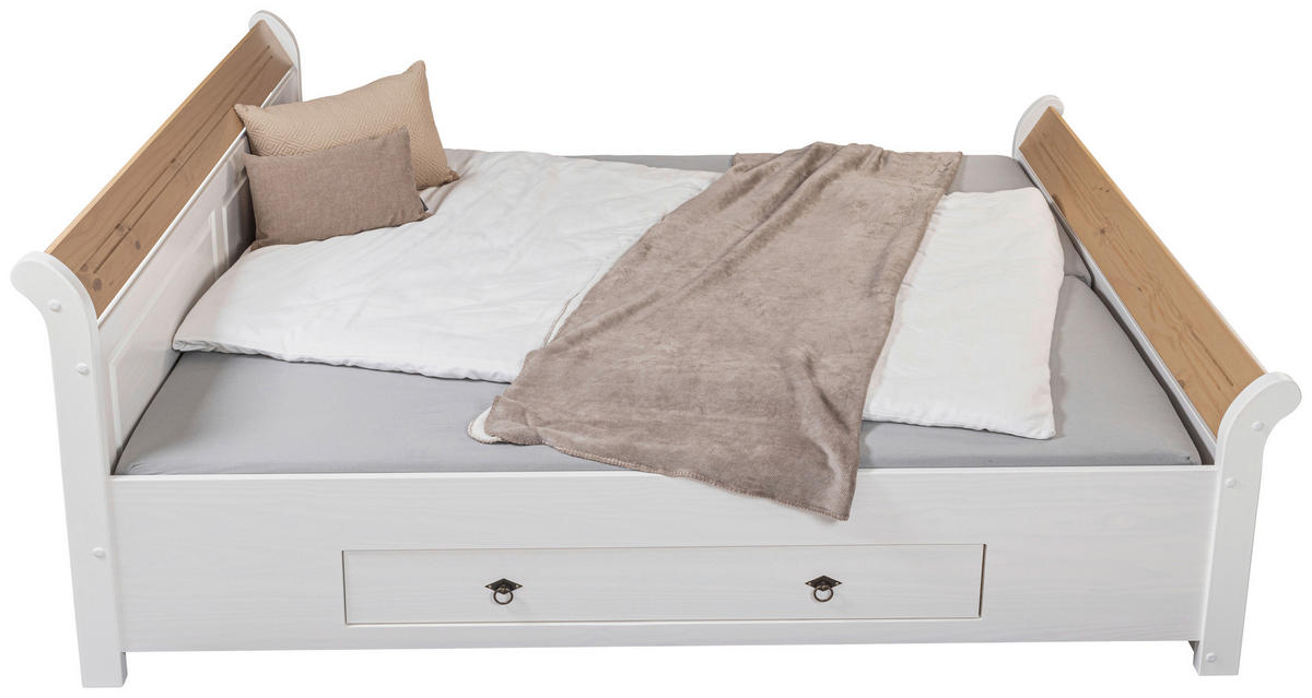 STAURAUMBETT 180/200 cm  in Weiß, Eichefarben  - Eichefarben/Weiß, LIFESTYLE, Holz (180/200cm) - Ti'me