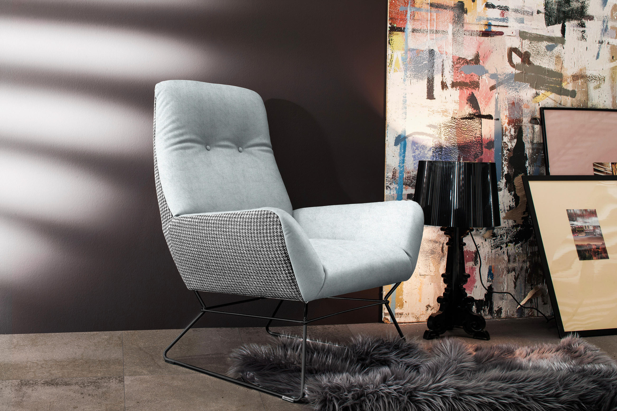 SESSEL in Flachgewebe Hellblau  - Schwarz/Hellblau, Design, Textil/Metall (82/102/81cm) - Pure Home Lifestyle