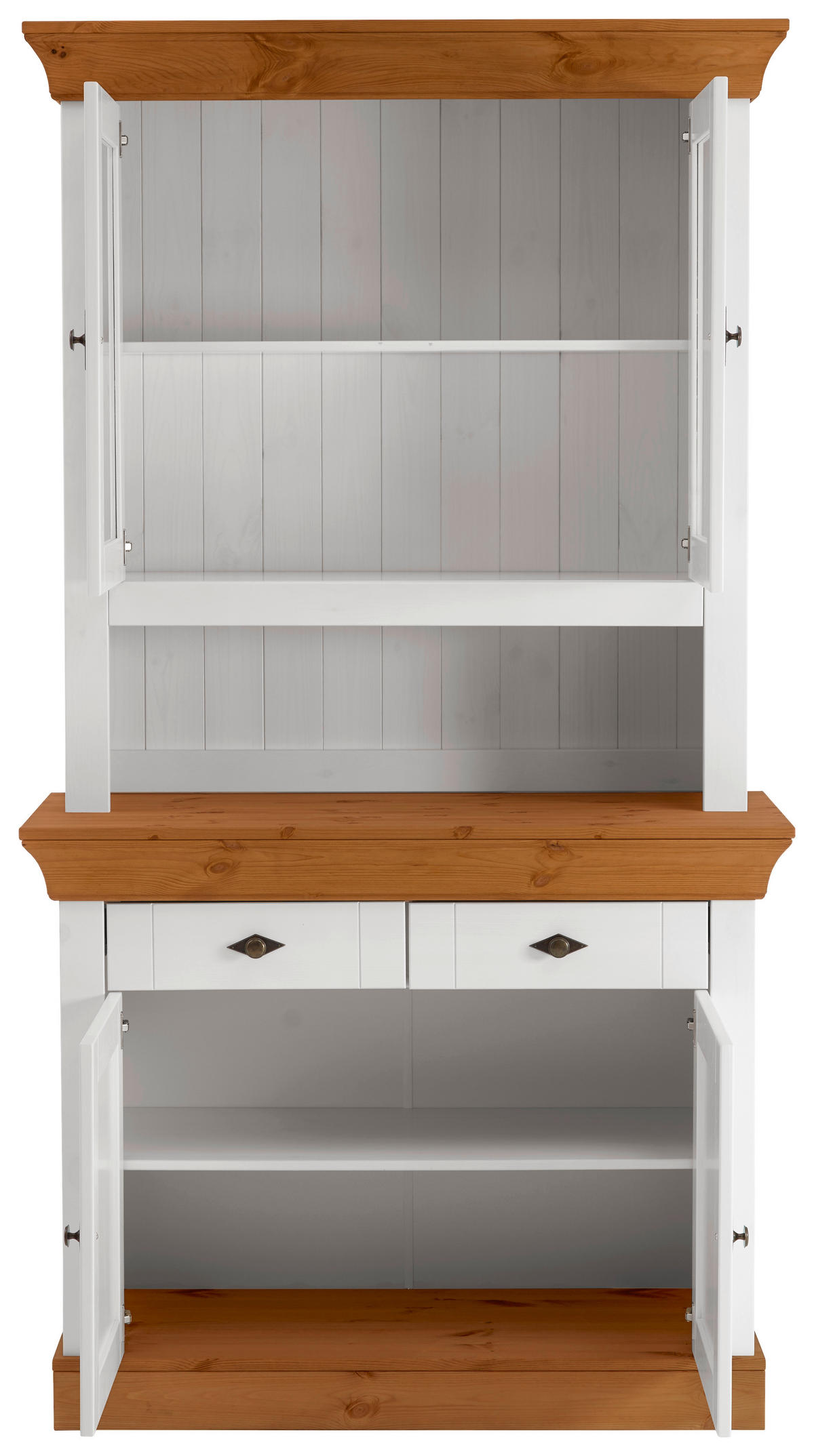 BUFFET 108/197/45 cm  in Weiß, Bernsteinfarben  - Bernsteinfarben/Weiß, ROMANTIK / LANDHAUS, Glas/Holz (108/197/45cm) - Boxxx