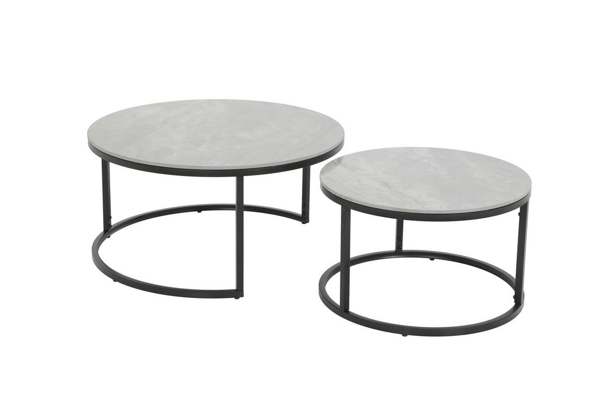 COUCHTISCHSET 60-80/60-80/37-41 cm rund Naturfarben, Schwarz, Beige  - Beige/Schwarz, Basics, Stein/Metall (60-80/60-80/37-41cm) - Boxxx