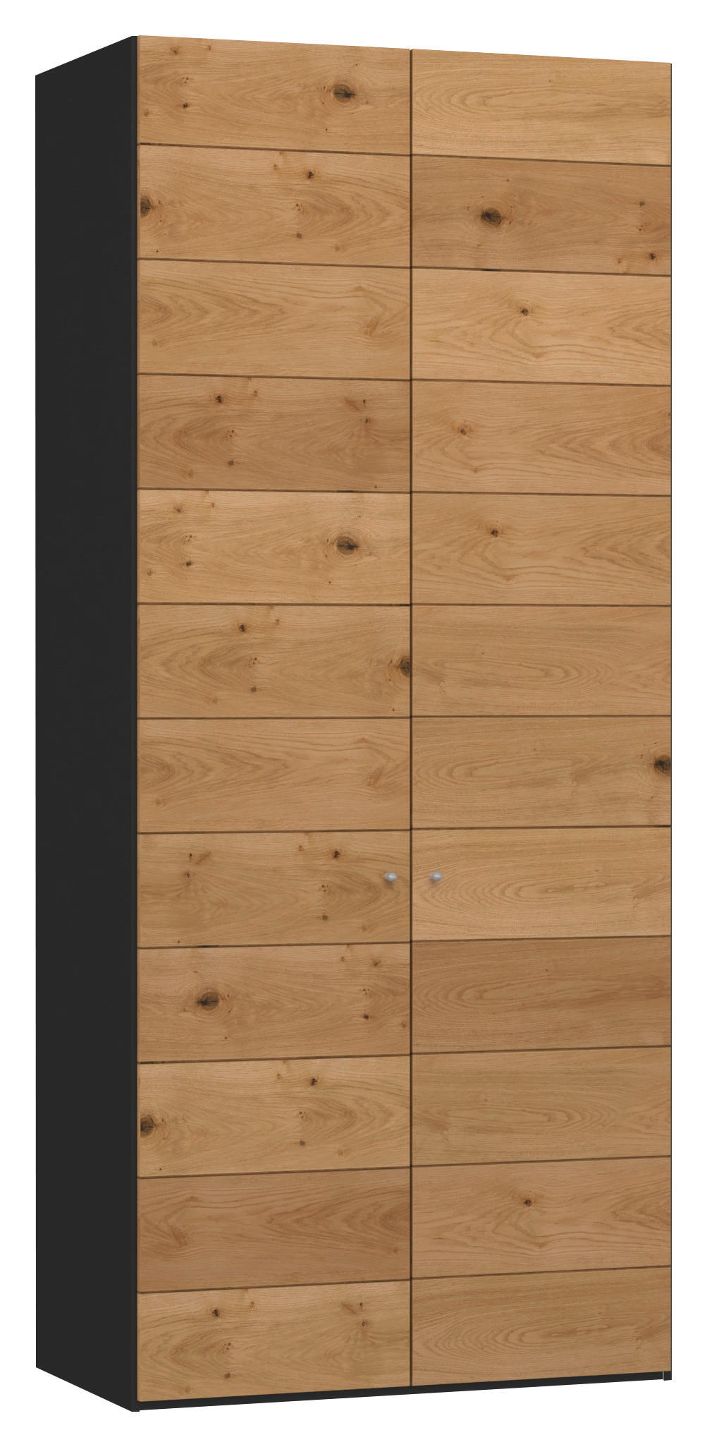 DREHTÜRENSCHRANK Schwarz, Wildeiche  - Wildeiche/Silberfarben, Design, Holz/Holzwerkstoff (102/220/59cm) - Jutzler