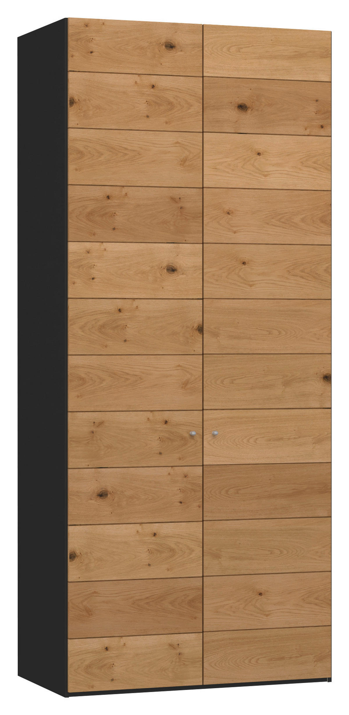DREHTÜRENSCHRANK  in Schwarz, Wildeiche  - Wildeiche/Silberfarben, Design, Holz/Holzwerkstoff (102/236/59cm) - Jutzler