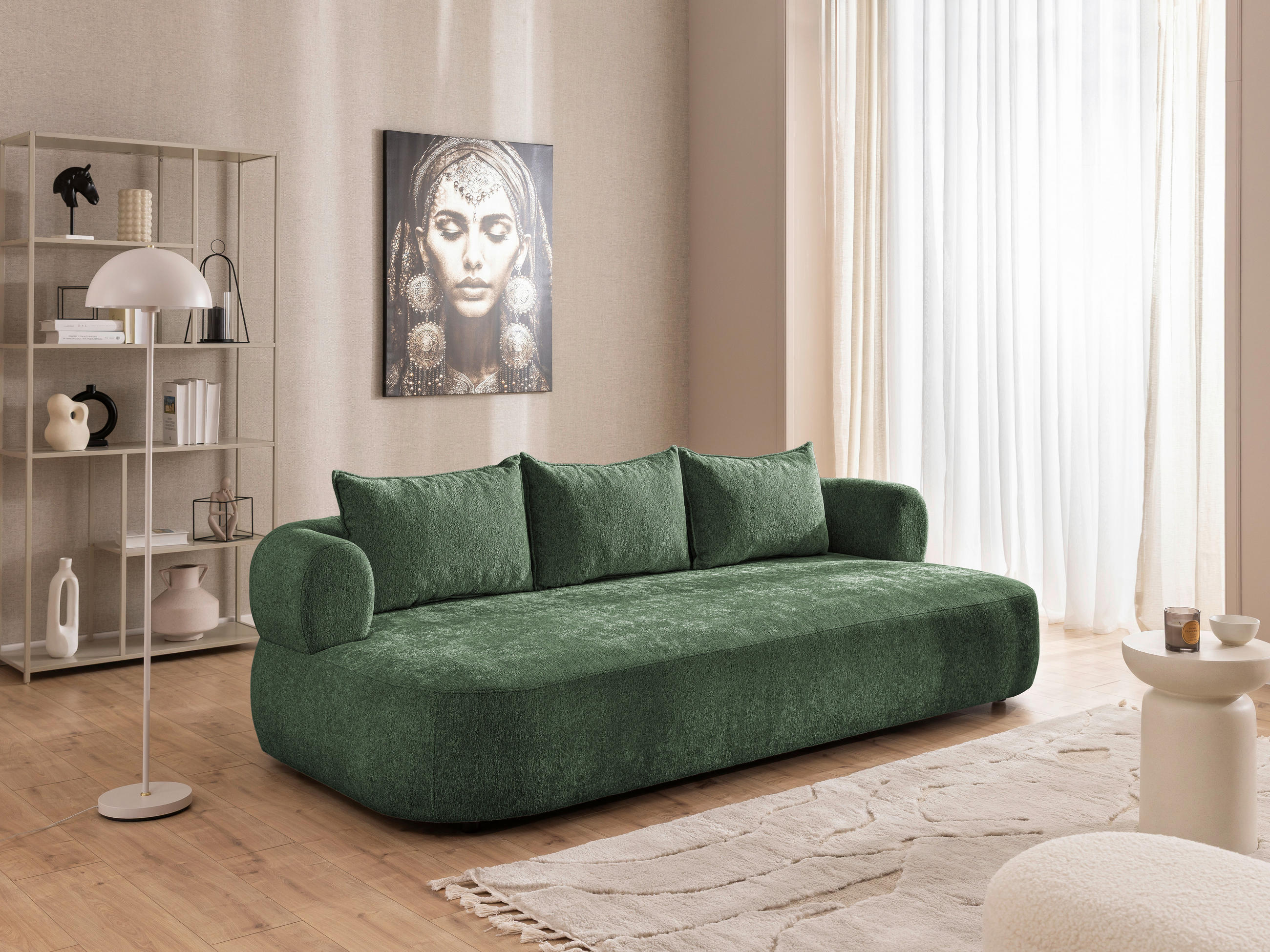 BIGSOFA in Chenille Grün - Schwarz/Grün, Design, Kunststoff/Textil (240/76/122cm) - Livetastic