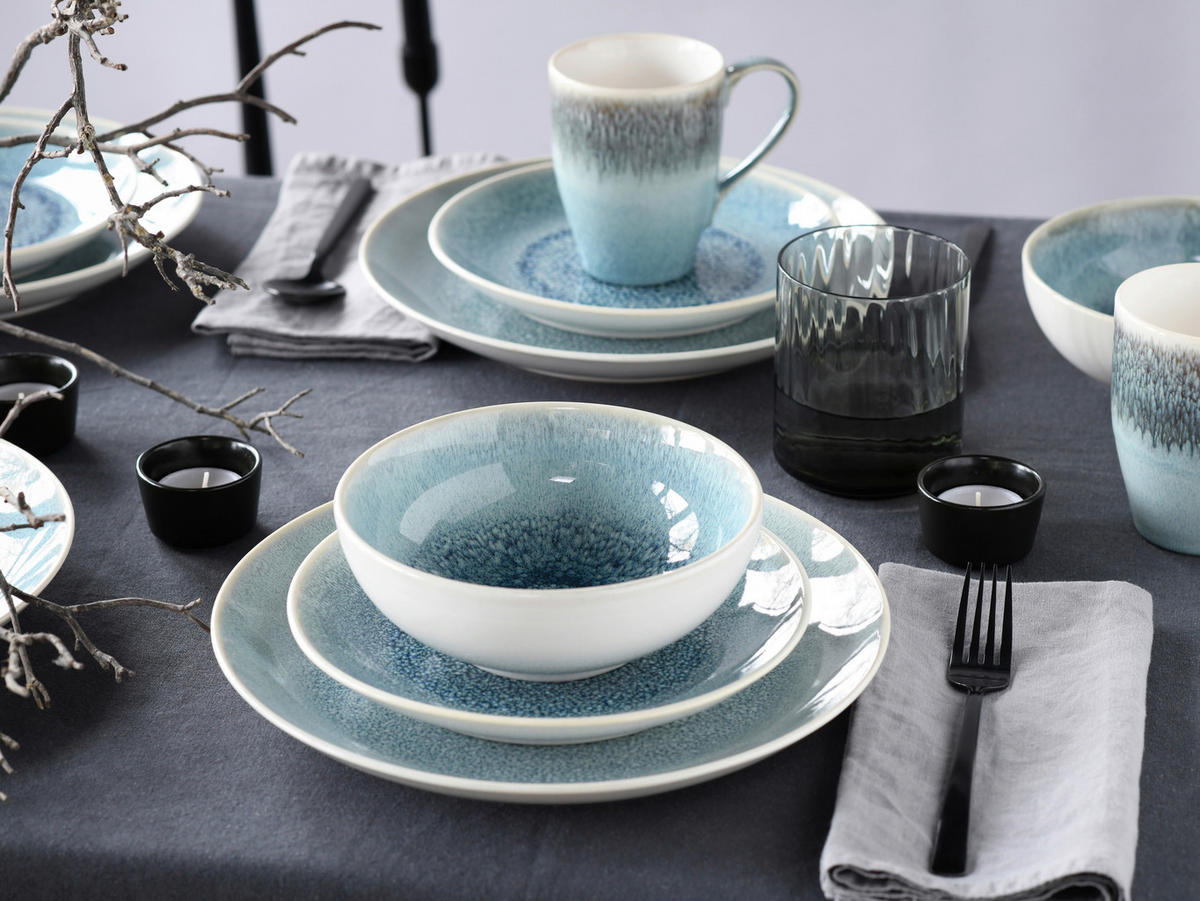 KOMBISERVICE Weiß, Hellblau Caldera Eisblau 16-teilig 4 Personen  - Weiß/Hellblau, Basics, Keramik - Creatable