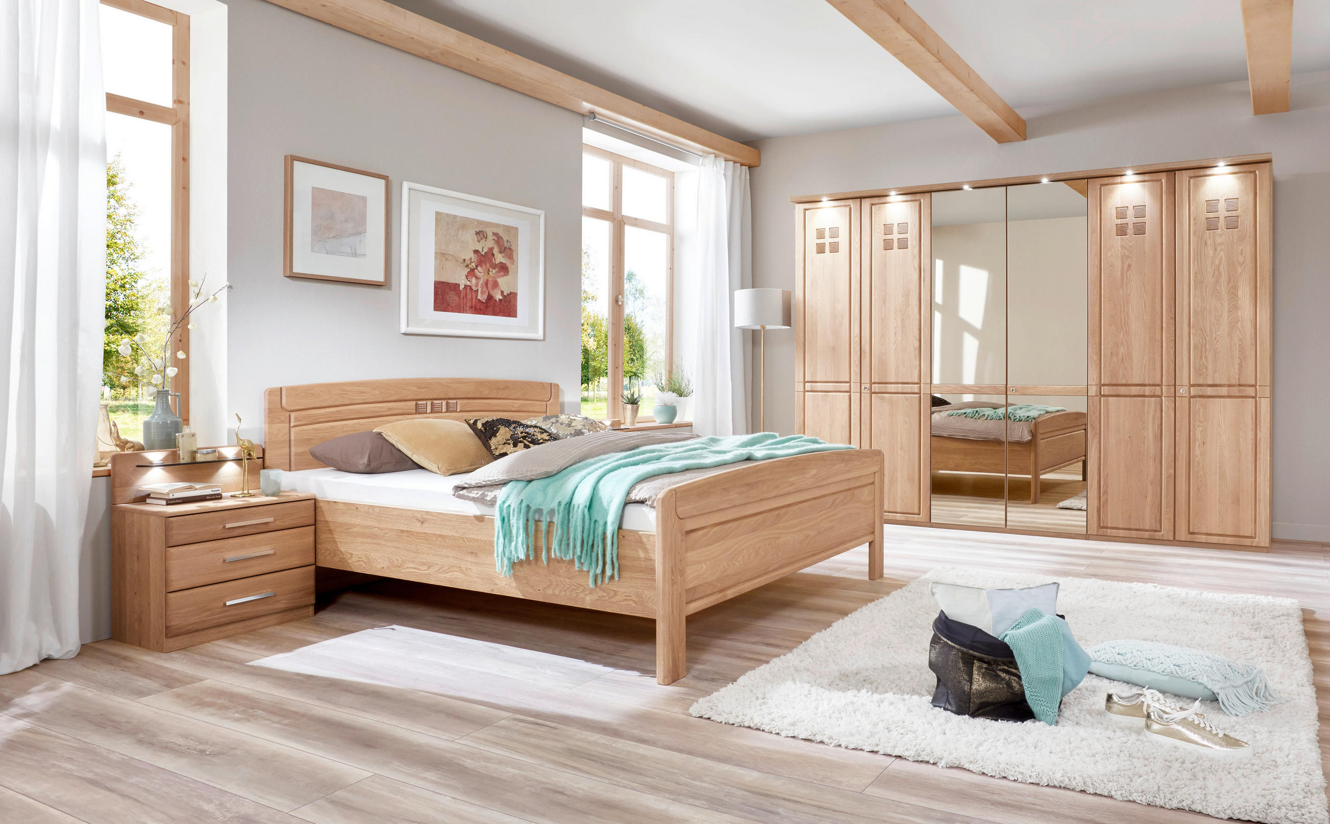 SCHLAFZIMMER Eichefarben  - Eichefarben, Natur, Karton/Glas (180cm) - Linea Natura