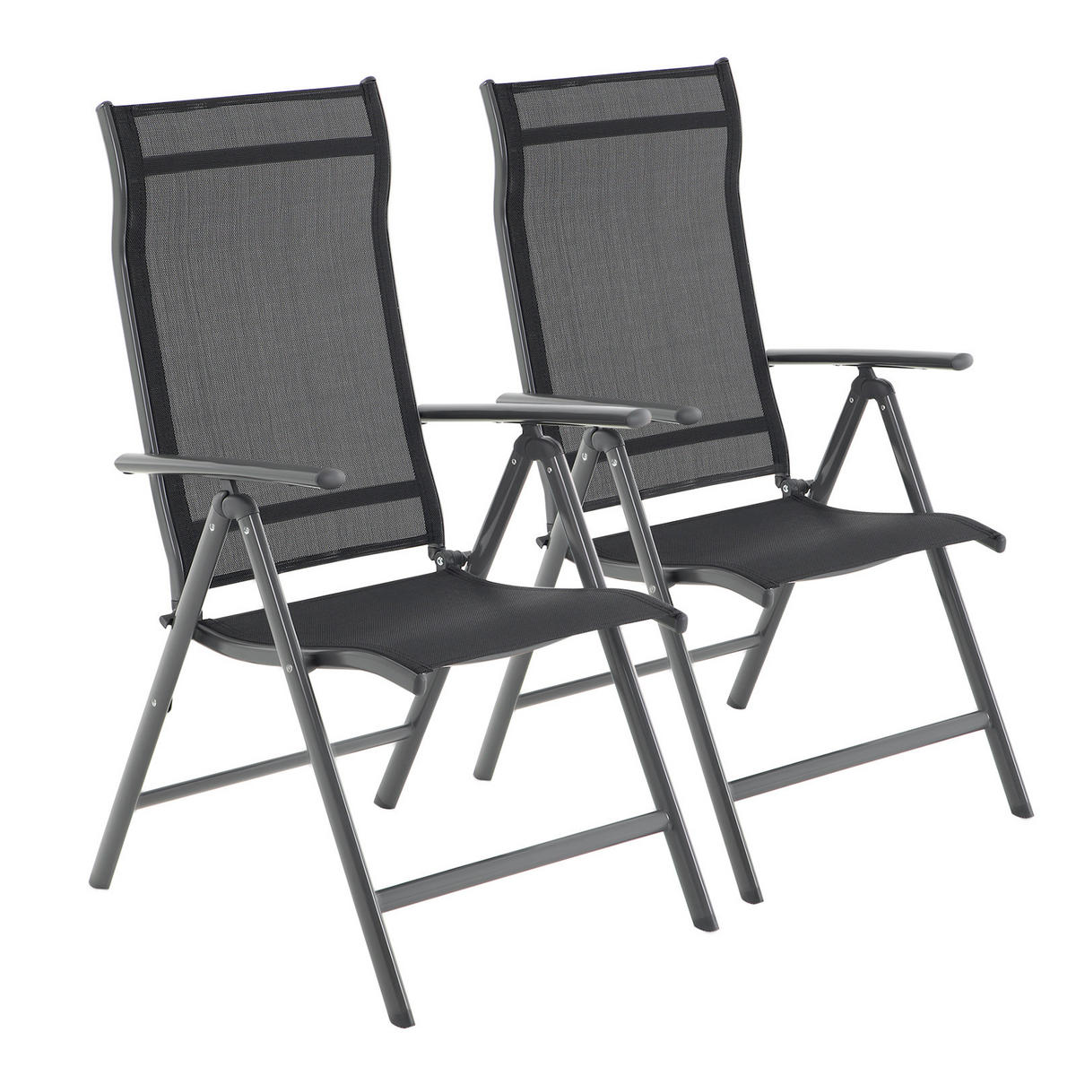 GARTENKLAPPSESSEL-SET Aluminium Schwarz  - Schwarz, Basics, Textil/Metall (70/106/56cm) - Modante