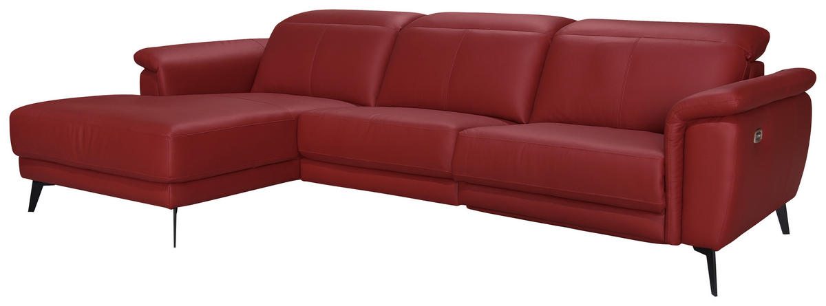 ECKSOFA Rot Echtleder  - Rot/Schwarz, MODERN, Leder/Holz (174/276cm) - Livetastic
