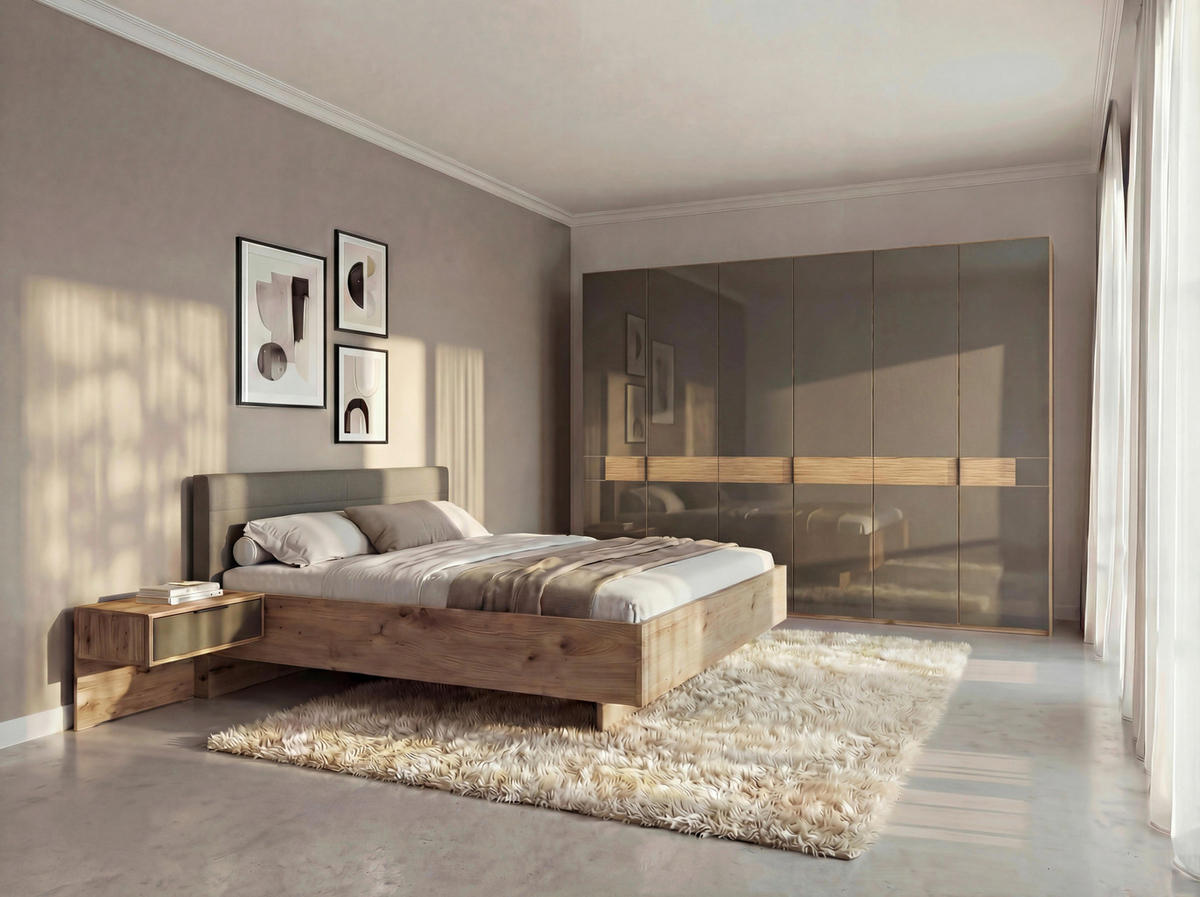 SCHLAFZIMMER Braun, Eiche Bianco  - Eiche Bianco/Braun, Design, Glas/Holz (180/200cm) - Musterring