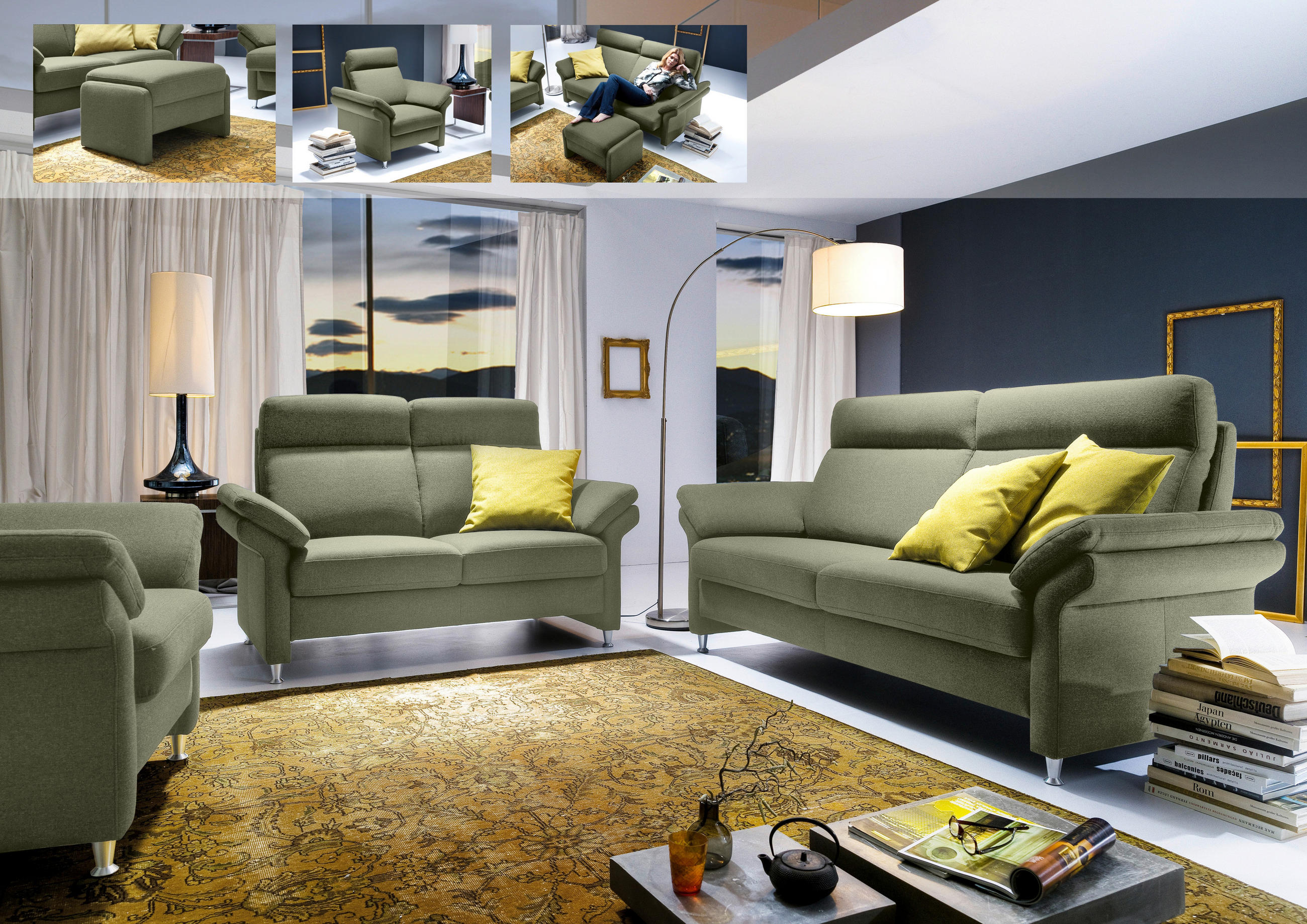 2-SITZER-SOFA in Flachgewebe Grün  - Alufarben/Grün, Modern, Textil/Metall (156/103/89cm) - Pure Home Comfort
