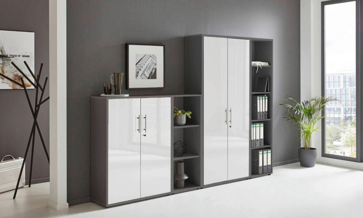 AKTENSCHRANK Anthrazit, Weiß Hochglanz  - Weiß Hochglanz/Anthrazit, MODERN, Holzwerkstoff (128,5/185,6/33cm) - MID.YOU