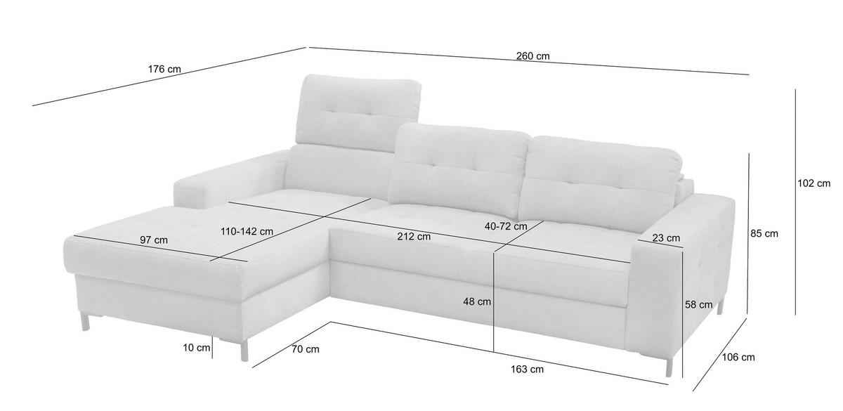 ECKSOFA BONITO Hellbraun Struktur  - Hellbraun/Schwarz, Design, Textil/Metall (176/260cm) - Livetastic