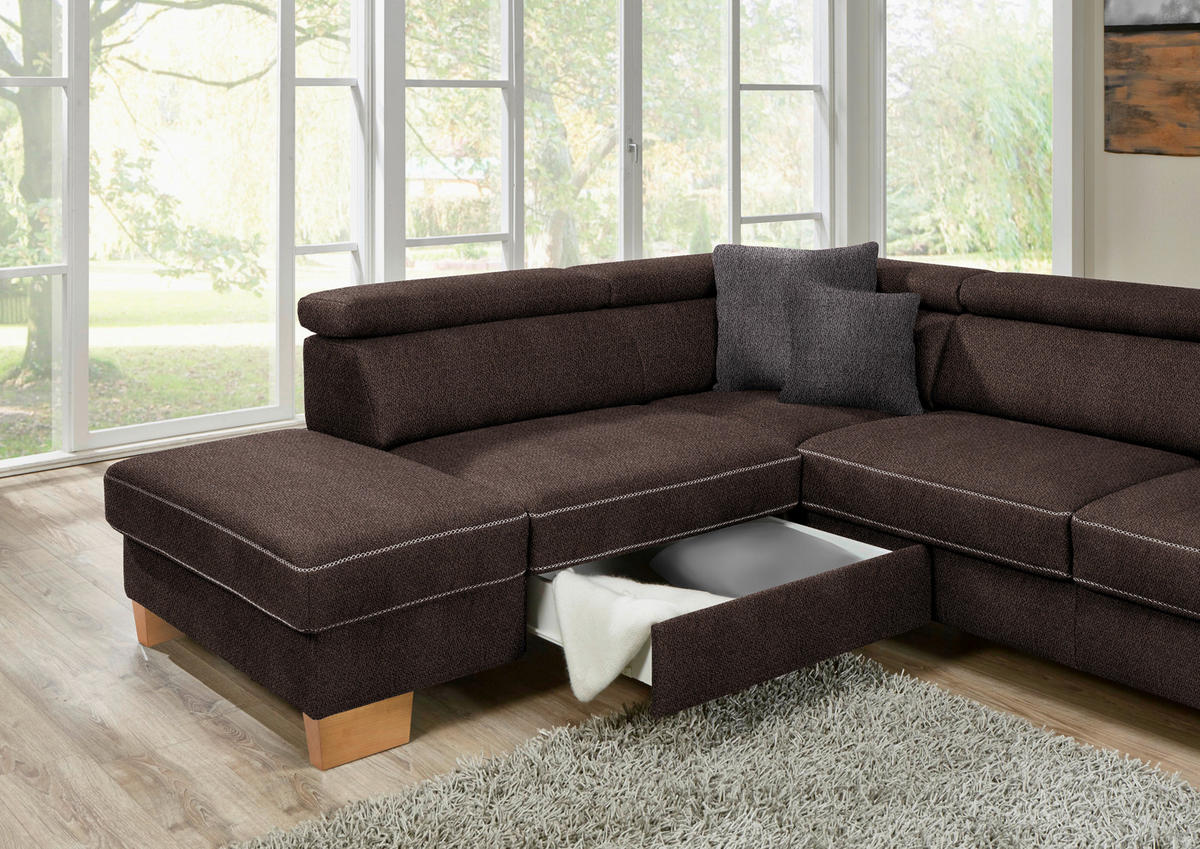 ECKSOFA in Mikrofaser Dunkelbraun  273/226 cm  - Eichefarben/Dunkelbraun, Natur, Holz/Textil (273/226cm) - Beldomo System