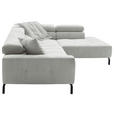 ECKSOFA in Feincord Hellgrau  - Hellgrau/Schwarz, KONVENTIONELL, Textil/Metall (311/219cm) - Hom`in