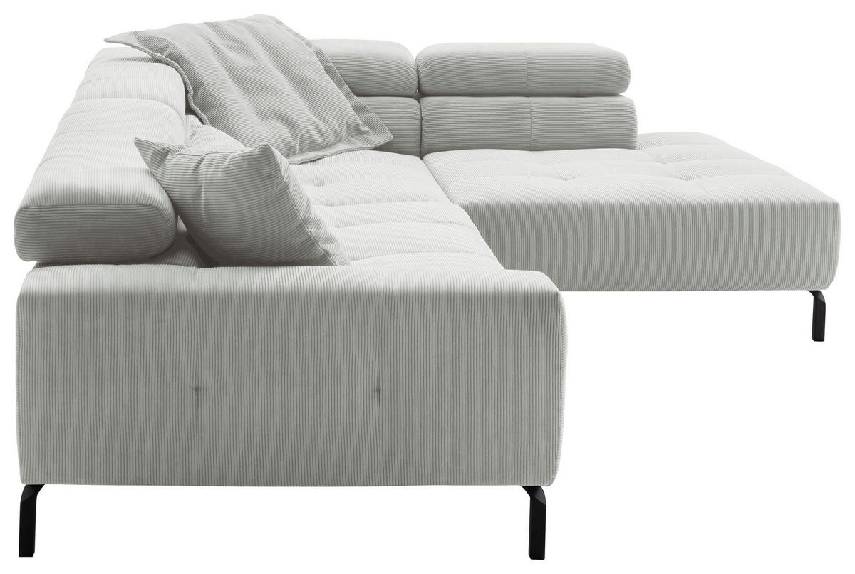 ECKSOFA in Feincord Hellgrau  - Hellgrau/Schwarz, Konventionell, Textil/Metall (311/219cm) - Hom`in