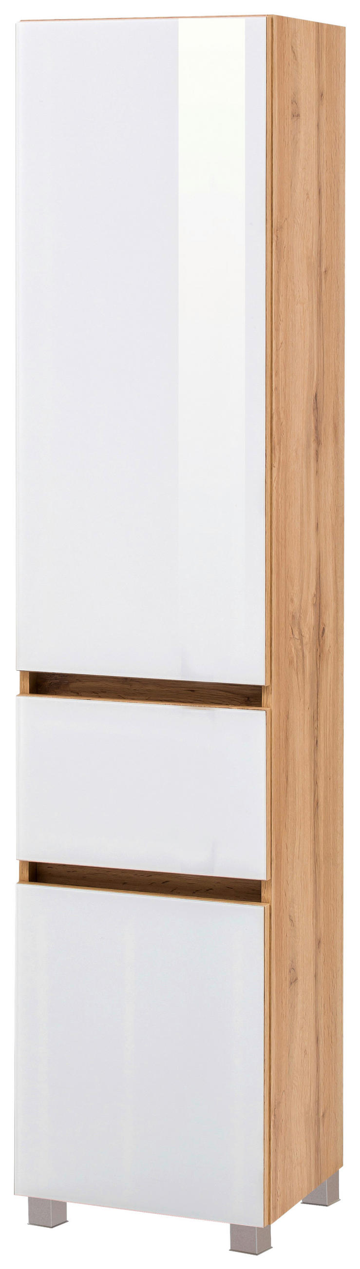 HOCHSCHRANK 40/180/35 cm  - Eichefarben/Silberfarben, KONVENTIONELL, Glas/Holzwerkstoff (40/180/35cm) - Held