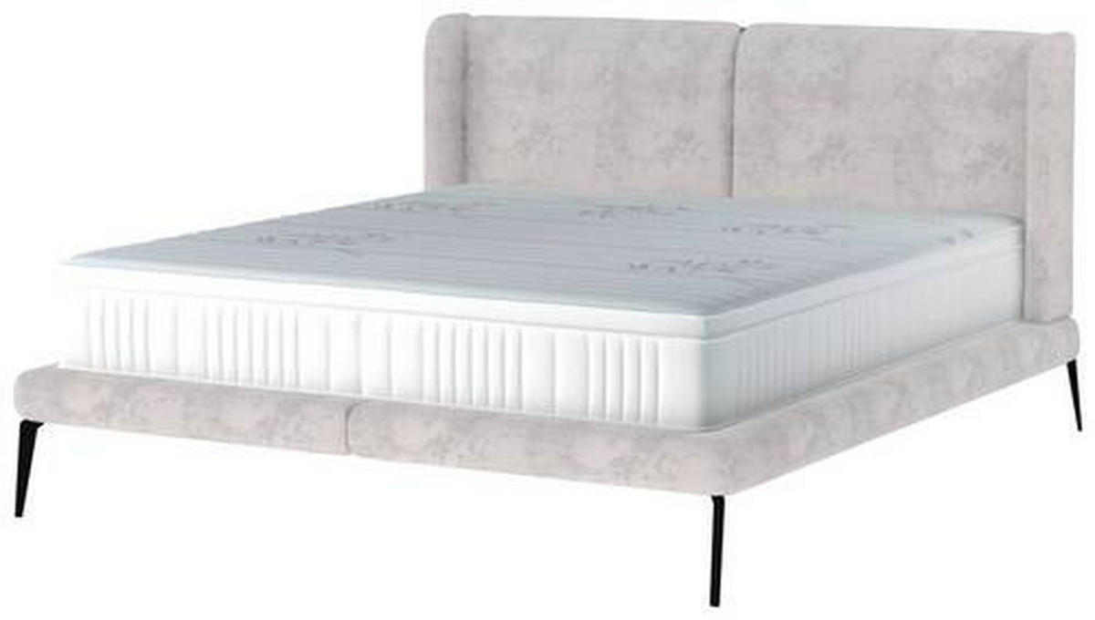Polsterbett inkl. Matratze Matratze, gepolstertes Kopfteil, Topper Creme 180/200 cm  - Creme/Schwarz, MODERN, Textil/Metall (180/200cm) - Livetastic