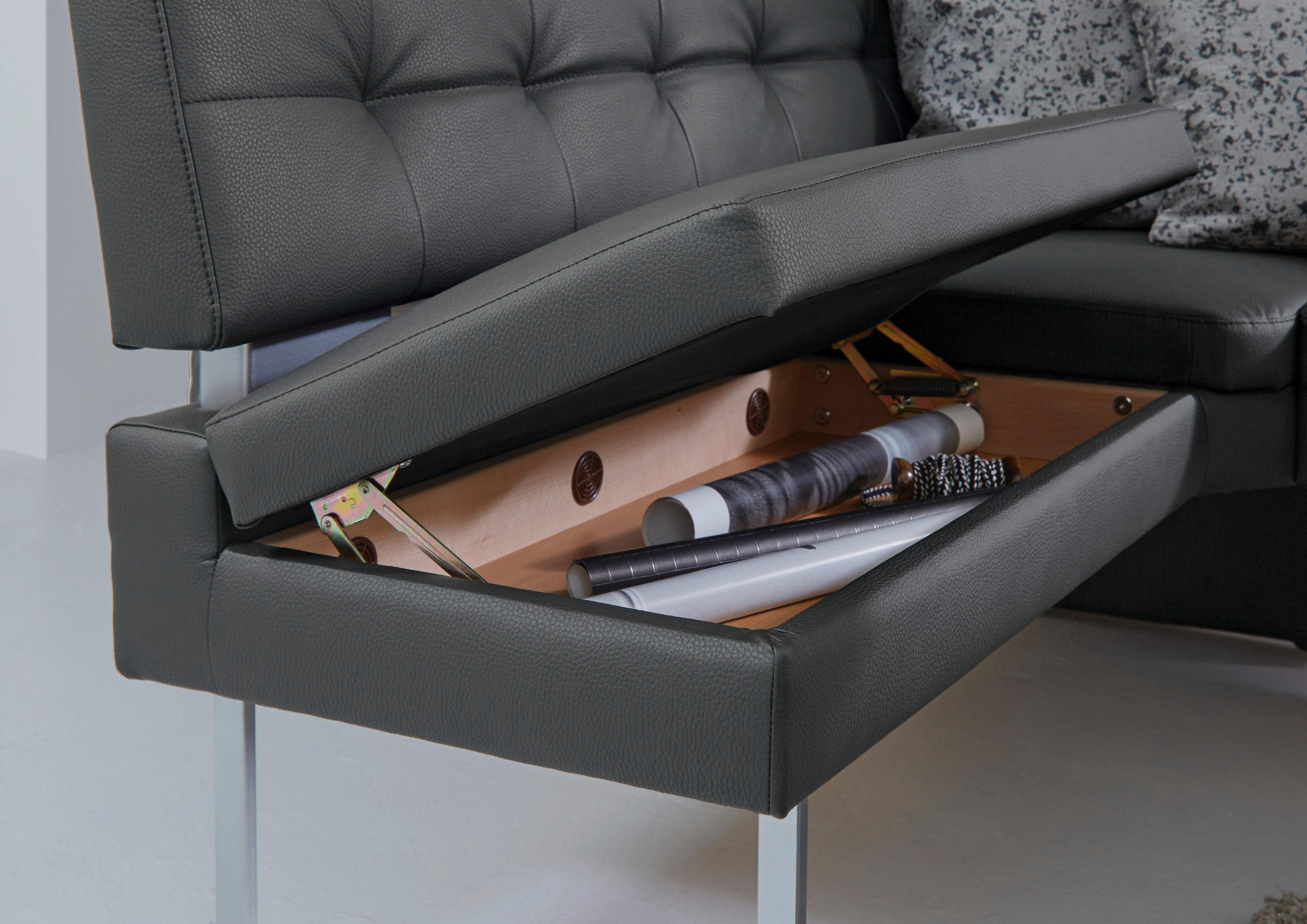 ECKBANK 158/200 cm Mikrofaser Grau, Edelstahlfarben   - Edelstahlfarben/Grau, Design, Textil/Metall (158/200cm) - Dieter Knoll