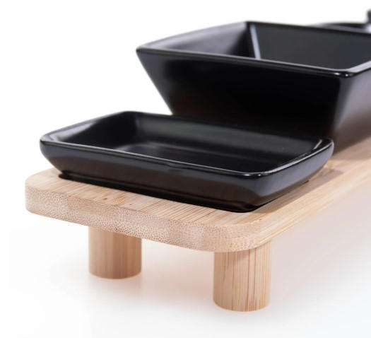 SET SERVERINGSSKÅLAR 7 delar   - brun/svart, Design, trä/keramik (50/8/8cm)