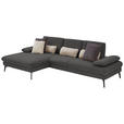 ECKSOFA in Chenille, Mikrofaser Graubraun  - Graubraun/Schwarz, Design, Textil/Metall (157/299cm) - Dieter Knoll