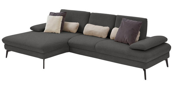 ECKSOFA in Chenille, Mikrofaser Graubraun 157/299 cm - Graubraun/Schwarz, Design, Textil/Metall (157/299cm) - Dieter Knoll