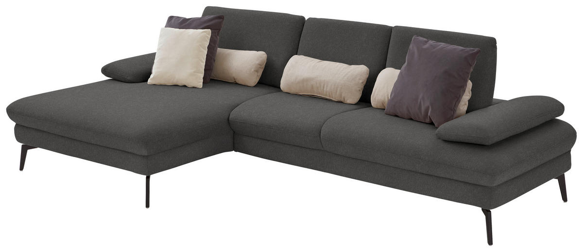 ECKSOFA in Chenille, Mikrofaser Graubraun  - Graubraun/Schwarz, Design, Textil/Metall (157/299cm) - Dieter Knoll