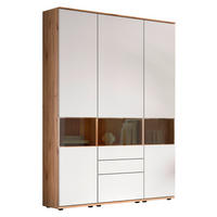 VITRINENKOMBINATION  in Weiß, Buchefarben - Buchefarben/Schwarz, KONVENTIONELL, Glas/Holzwerkstoff (150/215/40cm) - Venda