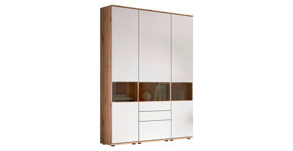 VITRINENKOMBINATION  in Weiß, Buchefarben - Buchefarben/Schwarz, KONVENTIONELL, Glas/Holzwerkstoff (150/215/40cm) - Venda