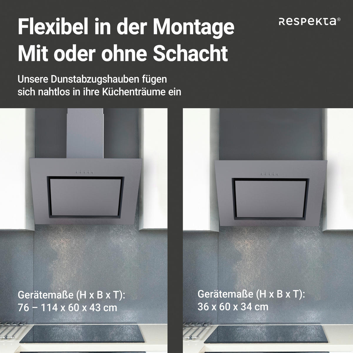 DUNSTABZUGSHAUBE CH22020IXB  - Edelstahlfarben, Trend, Metall (60/76-114/43cm) - Respekta