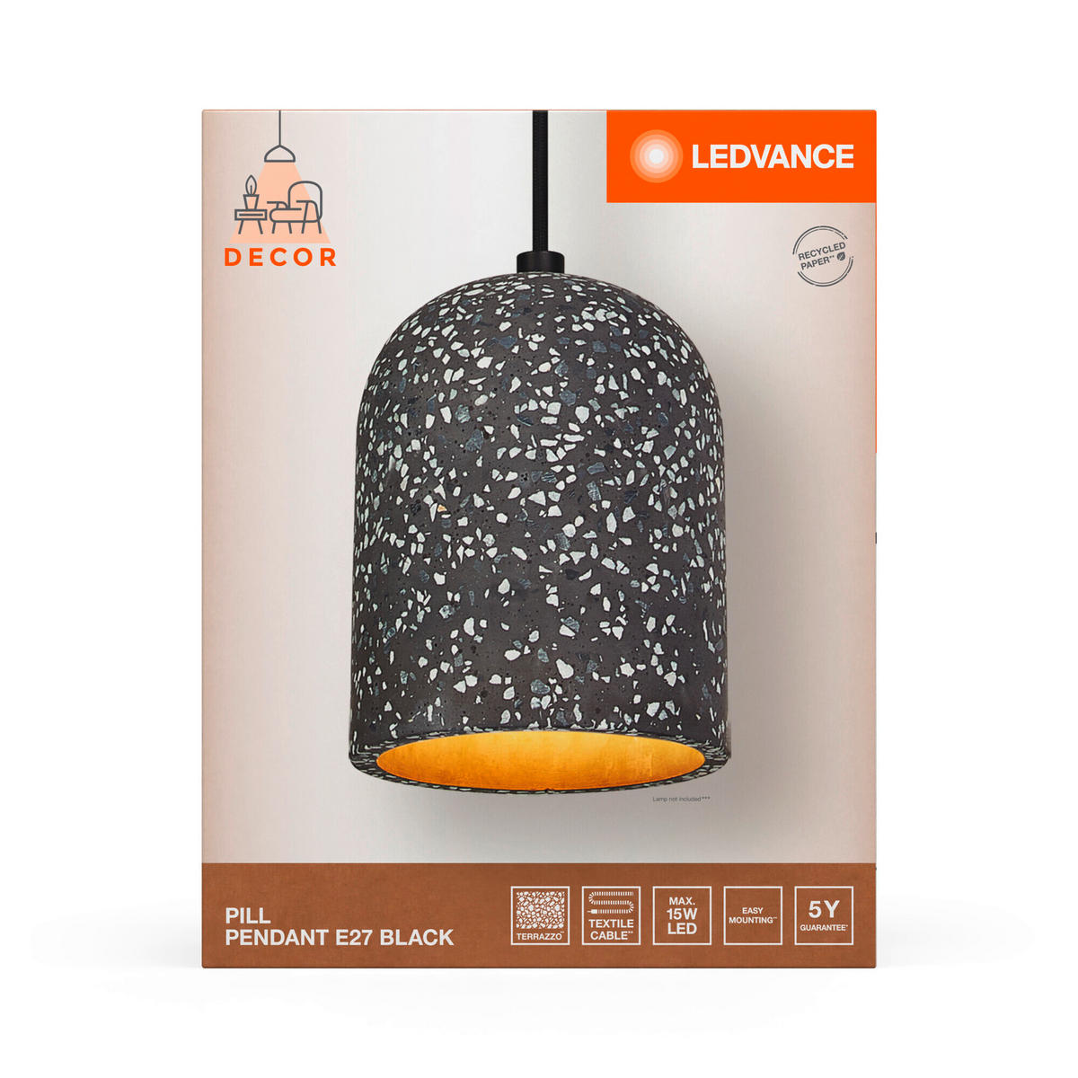 PENDELLEUCHTE 15/150 cm   - Schwarz, Natur, Stein (15/150cm) - Ledvance