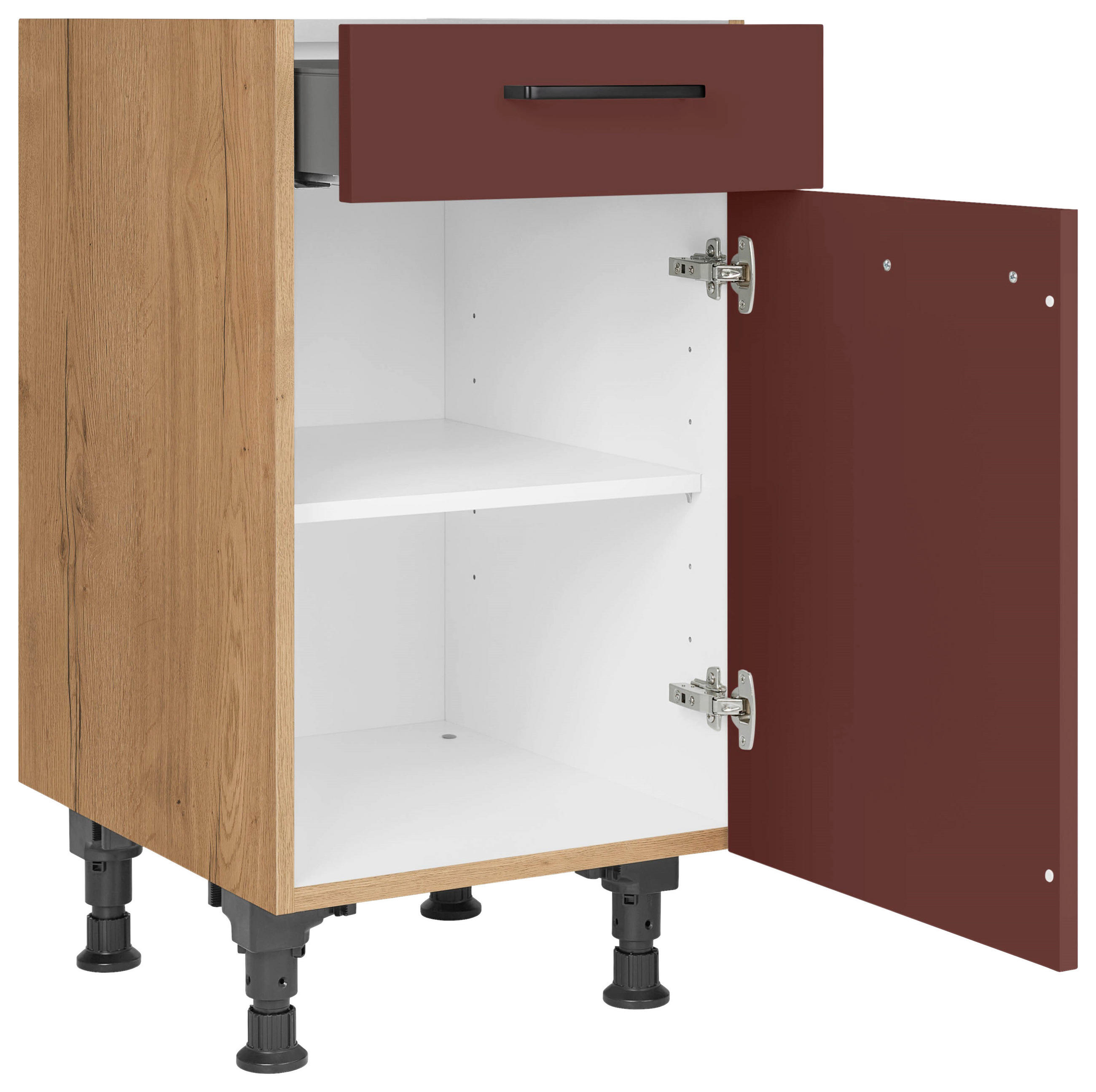 SCHUBKASTENUNTERSCHRANK 45/87/56 cm  in Rot, Eichefarben  - Eichefarben/Rot, MODERN, Holzwerkstoff/Metall (45/87/56cm) - Nobilia