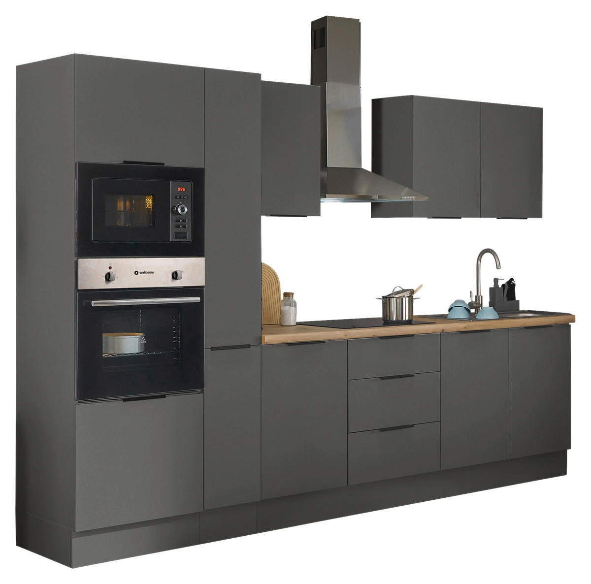 KÜCHENBLOCK   in Graphitfarben  - Schwarz/Graphitfarben, Basics, Holzwerkstoff/Metall (300/211/60cm) - Xora