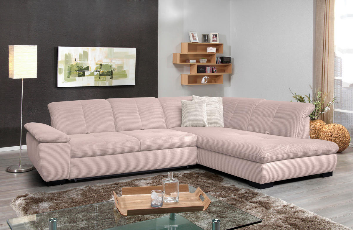 ECKSOFA in Cord Hellrosa  - Hellrosa/Schwarz, Design, Textil/Metall (313/242cm) - Xora