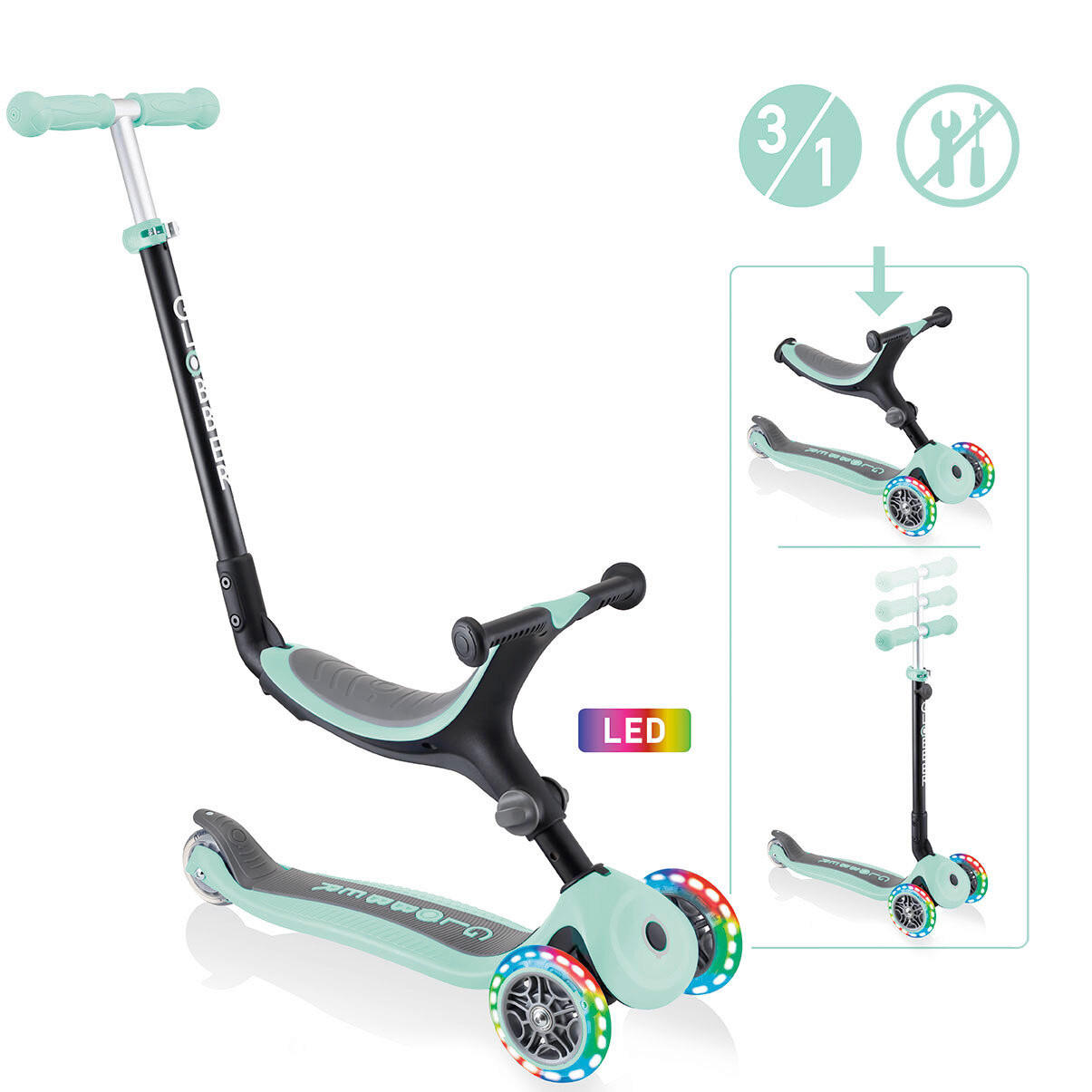 LAUFRAD GO-UP FOLDABLE LIGHT 3IN1  - Mintgrün, LIFESTYLE (57/28/93cm) - GLOBBER