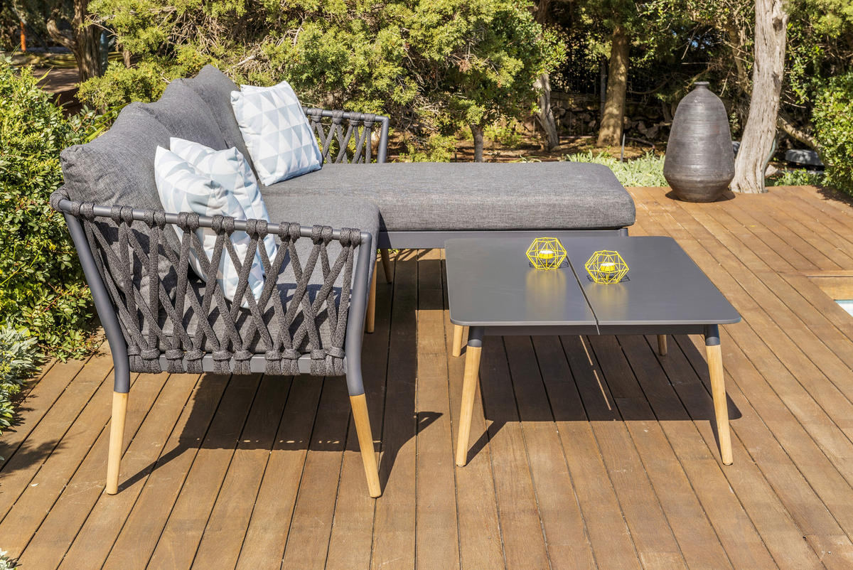 LOUNGESOFA  - Grau/Teakfarben, Design, Holz/Textil (242/164,5cm) - Ambia Garden