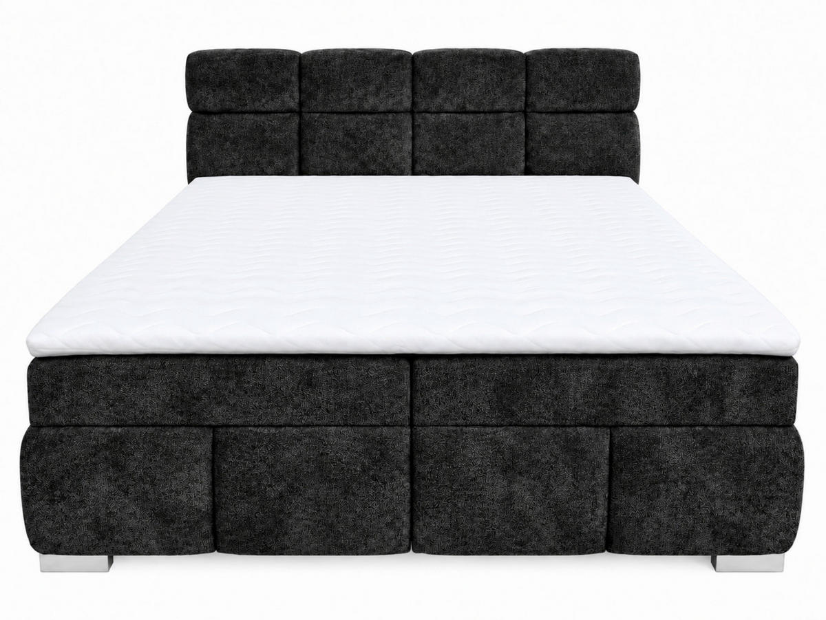 BOXBETT 140/200 cm,  in Schwarz, Bettkasten, Topper,  - Chromfarben/Schwarz, MODERN, Holz/Kunststoff (140/200cm) - MID.YOU