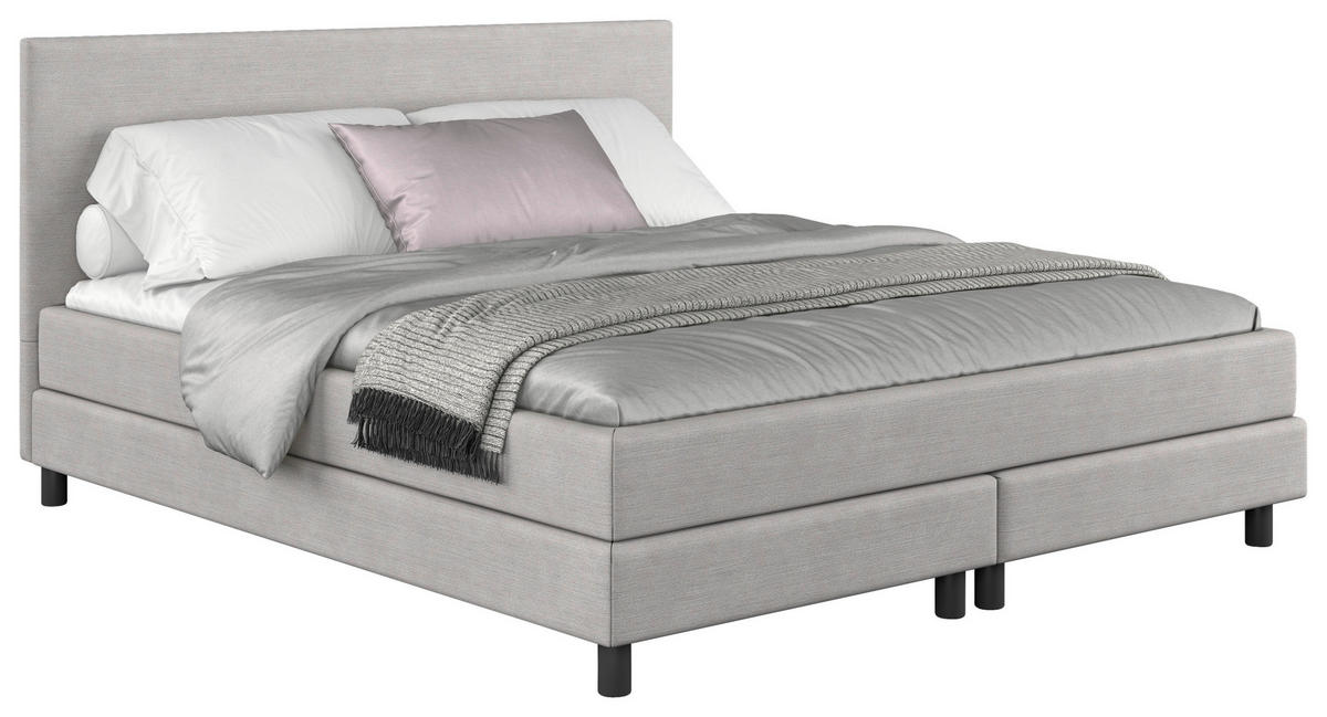 BOXBETT 180/200 cm,  in Hellgrau, Matratze, Topper, H3 = fest  - Hellgrau/Schwarz, MODERN, Holzwerkstoff/Textil (180/200cm) - MID.YOU