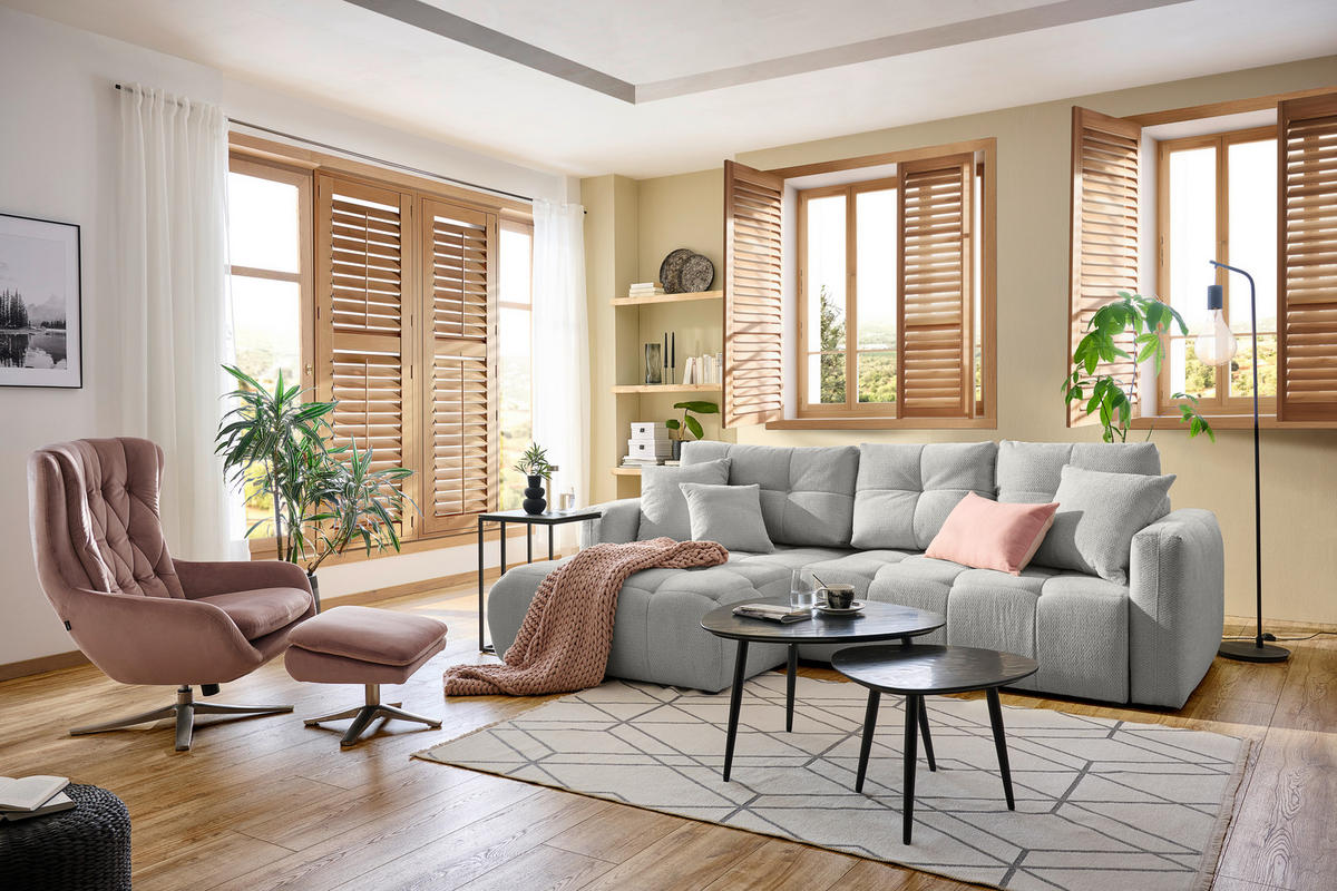 ECKSOFA in Chenille Grau  - Schwarz/Grau, Modern, Kunststoff/Textil (172/276cm) - Hom`in