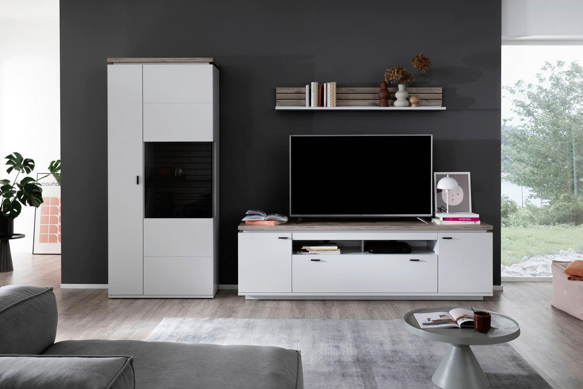 WOHNWAND  in Grau, Eichefarben 310/207/50 cm  - Eichefarben/Anthrazit, Design, Glas/Holzwerkstoff (310/207/50cm) - Stylife
