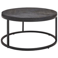 Nassau Couchtisch Mangoholz vollmassiv 70/70/36 cm rund Schwarz  - Schwarz, Design, Holz/Metall (70/70/36cm) - Livetastic
