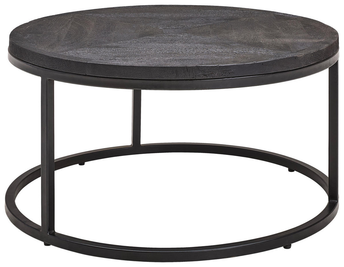 Nassau Couchtisch Mangoholz vollmassiv 70/70/36 cm rund Schwarz  - Schwarz, Design, Holz/Metall (70/70/36cm) - Livetastic
