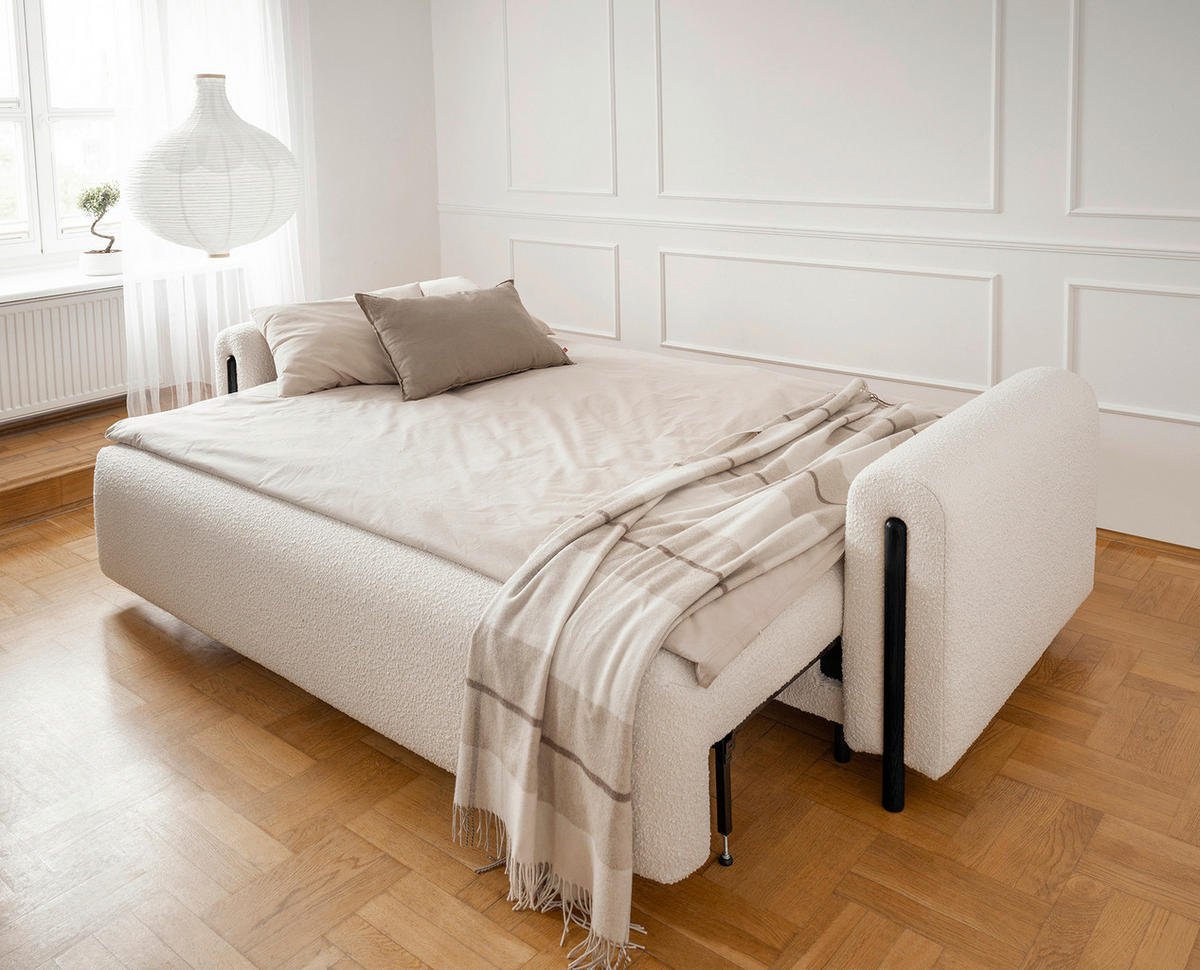 SCHLAFSOFA  mit Bouclé Creme, Schwarz  - Creme/Schwarz, Design, Holz/Textil (244/97/97cm) - MID.YOU